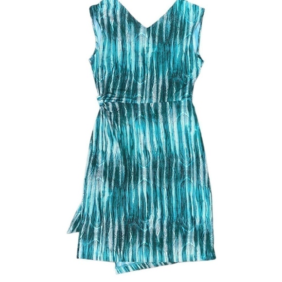 BCBGMAXAZRIA Dress Marian Style Cyan Turquoise Combo Faux Wrap Stretch - Picture 4 of 9